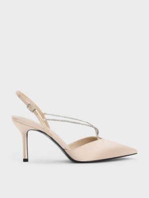 Charles & Keith Adel Recycled Polyester Gem-Reima Slingback Pumps Beige | TFLYD4587