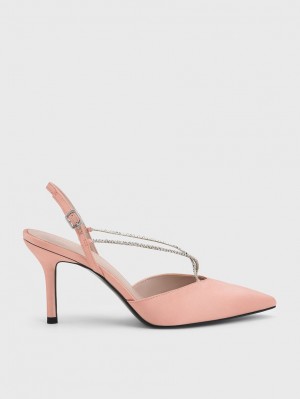 Charles & Keith Adel Recycled Polyester Gem-Reima Slingback Ballerina Pumps Rosa | XRNHI1258