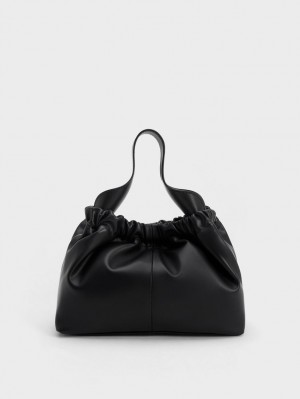 Charles & Keith Ally Ruched Slouchy Tote Veske Svarte | HDPWO1524