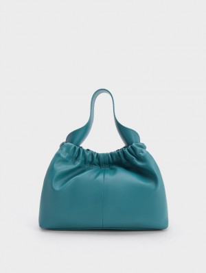 Charles & Keith Ally Ruched Slouchy Tote Veske Turkis | RYXAQ1029