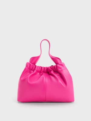 Charles & Keith Ally Ruched Slouchy Tote Veske Fuchsia | QIEXK4928