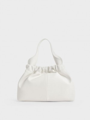 Charles & Keith Ally Ruched Slouchy Tote Veske Hvite | TFXPU5482