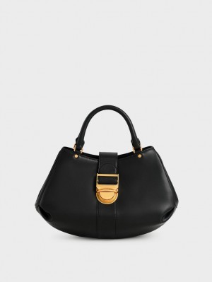 Charles & Keith Amelia Buckled Tote Veske Svarte | HPNAR6547