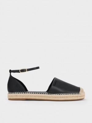 Charles & Keith Ankle-Reima Espadrille Flate Sko Svarte | HLAMX8530