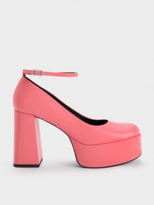 Charles & Keith Ankle-Reima Platform Pumps Rosa | FMZOH5427