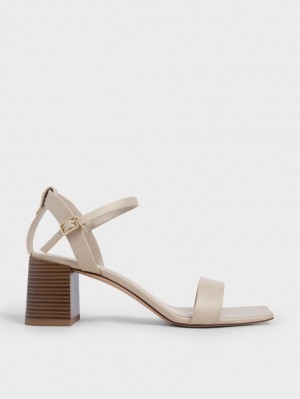 Charles & Keith Ankle Reima Stacked Sandaler med Hæl Beige | VQBXA1987