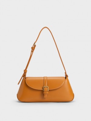 Charles & Keith Annelise Double Belted Skulderveske Oransje | XPINK2741