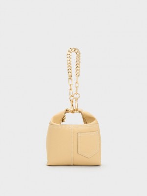 Charles & Keith Anthea Contrast-Trim Skulderveske Beige | DUWNQ8017