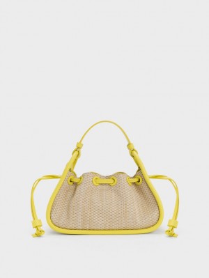 Charles & Keith Ashby Raffia Curved Håndveske Gul | SUQWH6128