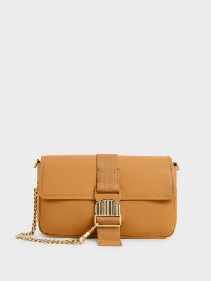 Charles & Keith Aspen Metallic Belt Spenne Skulderveske Oransje | CNTDW2730