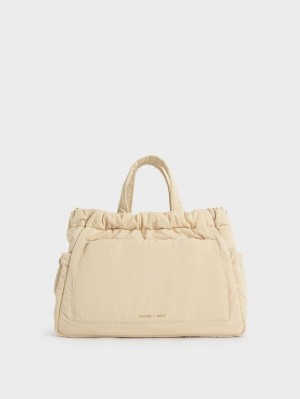 Charles & Keith Aspen Ruched Double Handle Tote Veske Beige | LIGME7935