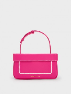 Charles & Keith Astra Contrast Trim Boxy Tote Veske Fuchsia | QCFYS3254