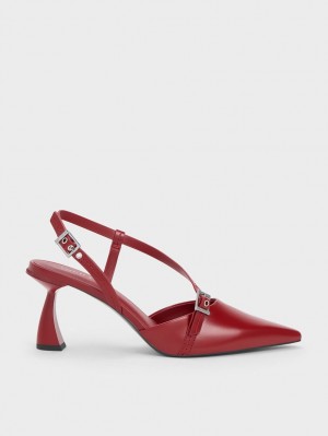 Charles & Keith Asymmetric Curved Heel Slingback Pumps Rød | YGCWI5269