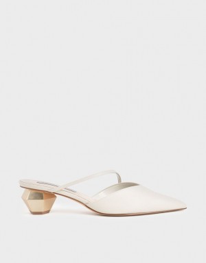 Charles & Keith Asymmetric Reima Chrome Heel Mules Sko Hvite | CIWEP8703