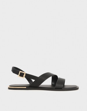 Charles & Keith Asymmetric Reima Slingback Flate Sandaler Svarte | TMOEH0524