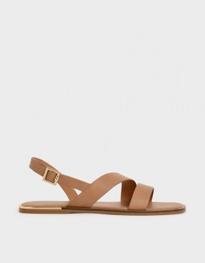 Charles & Keith Asymmetric Reima Slingback Flate Sandaler Brune | ALREF8741