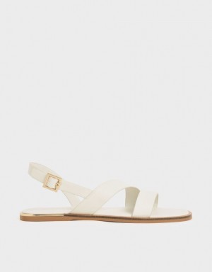 Charles & Keith Asymmetric Reima Slingback Flate Sandaler Hvite | ILWJU1854