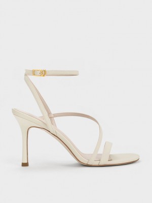 Charles & Keith Asymmetric Strappy Sandaler med Hæl Pisket Krem | SLPRD9267