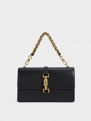 Charles & Keith Atlas Push-Lock Braided Håndveske Svarte | GZLXV3149