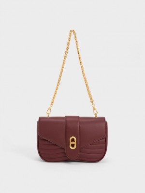 Charles & Keith Aubrielle Panelled Crossbody Veske Burgunder | OMIUF1597