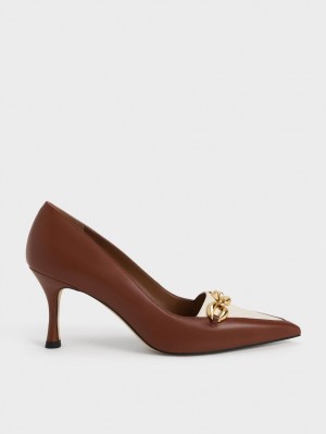 Charles & Keith Avani Chunky Chain Stilleto Heel Pumps Brune | XOFAG9518