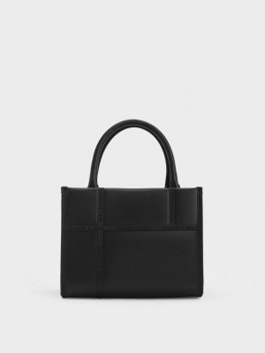 Charles & Keith Avenue Contrast-Trim Tote Veske Svarte | LSFVD3296