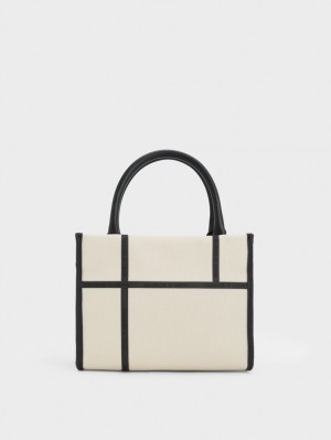 Charles & Keith Avenue Contrast-Trim Tote Veske Pisket Krem | FXZLH4839