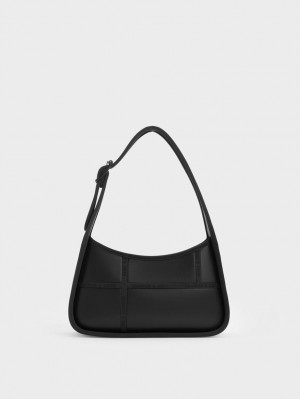 Charles & Keith Avenue Contrast-Trim Trapeze Skulderveske Svarte | SUMKV0638