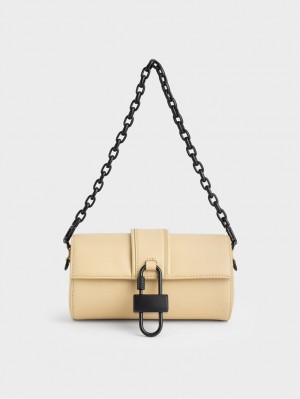 Charles & Keith Balta Chain-Link Belted Skulderveske Beige | YHTXE5326