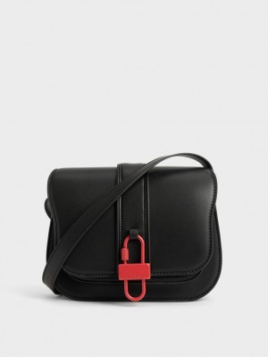 Charles & Keith Balta Padlock Crossbody Veske Svarte | PAYXM4316