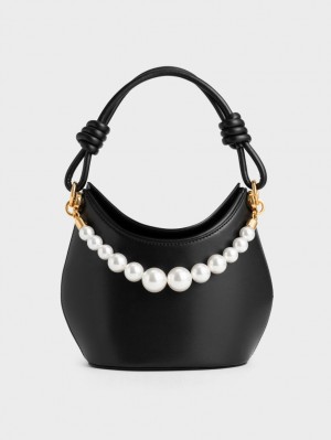 Charles & Keith Bead-Embellished Knotted Håndveske Svarte | YVUPK3752