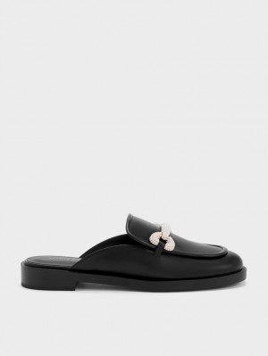 Charles & Keith Beaded Accent Loafer Mules Sko Svarte | AQBEM8320