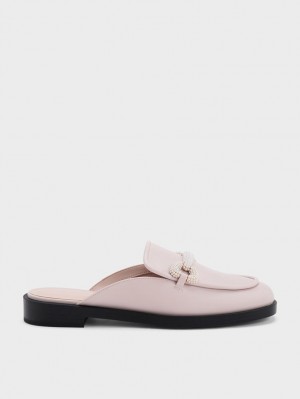 Charles & Keith Beaded Accent Loafer Mules Sko Rosa | DHYQK8579