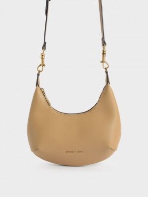 Charles & Keith Beaded Handle Hobo Veske Beige | PDTCJ7205