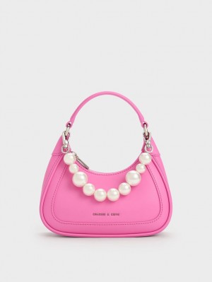 Charles & Keith Beaded Handle Hobo Veske Rosa | OSGPX6258