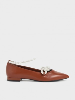 Charles & Keith Beaded Mary Jane Flate Sko Brune | GZYCR5349