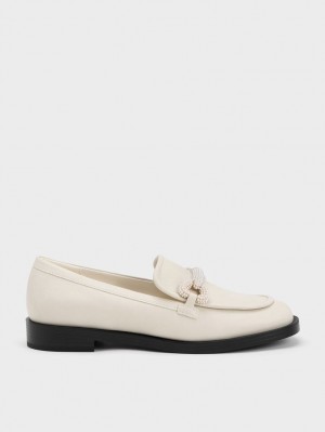 Charles & Keith Beaded Reima Loafers Pisket Krem | IRGOW6087