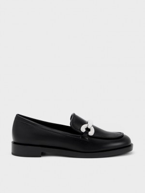 Charles & Keith Beaded Reima Loafers Svarte | PIQWK3716