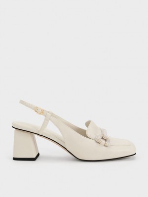 Charles & Keith Beaded Slingback Loafer Pumps Hvite | LYWHO5124