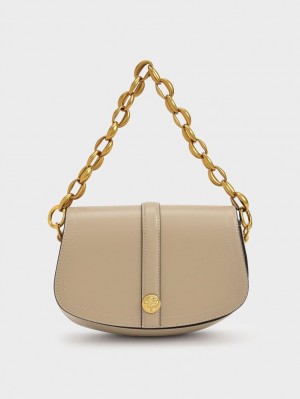 Charles & Keith Blair Chain Handle Skulderveske Beige | AKCOB2453