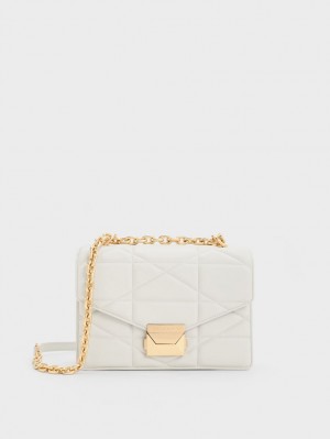 Charles & Keith Blanche Chevron Chain Håndveske Hvite | FCVQS6810