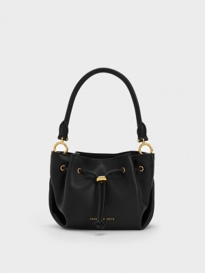 Charles & Keith Boaz Drawstring Top Håndveske Svarte | EVMOB0895