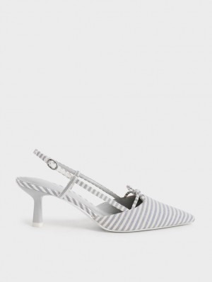 Charles & Keith Bow-Tie Slingback Pumps Lyse Blå | DHJAB9410