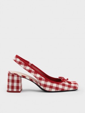 Charles & Keith Bow Checkered Slingback Pumps Multicolor | DXMYJ9704