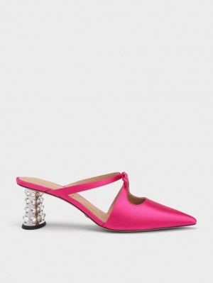 Charles & Keith Bow Crossover Gem-Embellished Mules Sko Rosa | ZMRWE4275