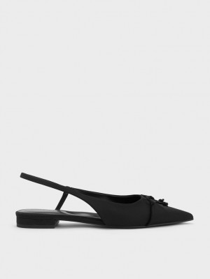 Charles & Keith Bow Pointed-Tå Slingback Ballerinasko Svarte | WYLOB8257