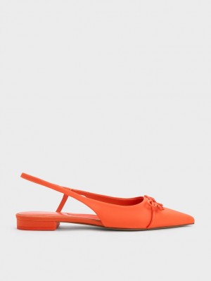 Charles & Keith Bow Pointed-Tå Slingback Ballerinasko Oransje | EMLKP7043