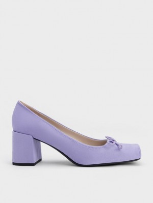 Charles & Keith Bow Square-Tå Textured Pumps Lilla | RQHUN7503