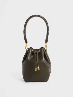 Charles & Keith Braided-Handle Drawstring Bøtteposer Svarte | RIDYN5430