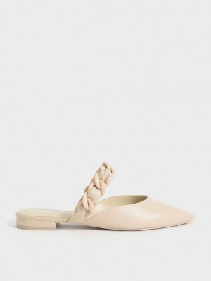 Charles & Keith Braided Chain-Link Flate Mules Sko Beige | BNSXO3918